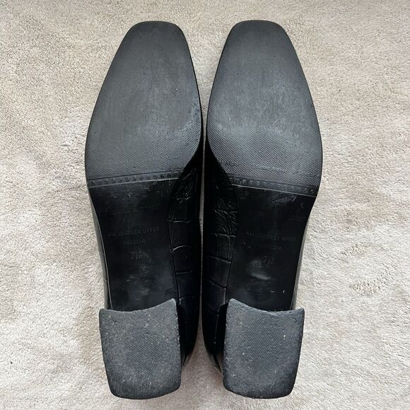 Etienne Aigner Black Croc Embossed Leather Block Heel Pumps Women 7N Narrow - Picture 15 of 16